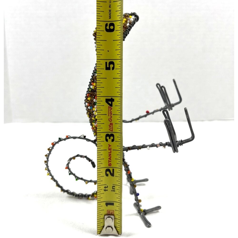 Handmade South Africa Lizard Chameleon Wire Bead Card Pen Pencil Holder Vintage - Picture 7 of 11
